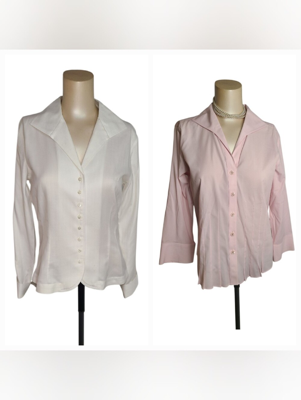TALBOTS 2 Pc Lot Pink Wrinkle Resistant & White Stretch Button Blouses Size 6